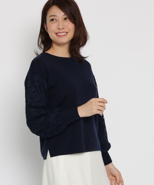Sunauna(スーナウーナ)の「【洗える】ボリュームレース袖ニット(ニット/セーター・レディース・オフホワイト/ライトパープル/ネイビー・38/34)」の1枚目の写真