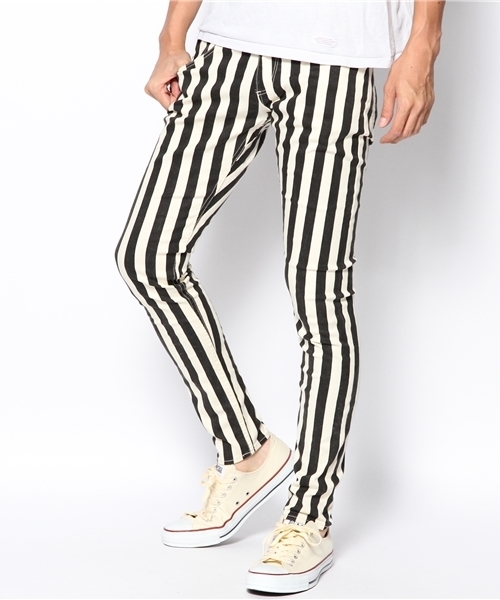 MONKEY TIME（モンキータイム）の「MT ストライププリント ストレッチツイルジェギンス (Jeggings)②◆§（その他パンツ・メンズ・ダークグレー/オフホワイト・LARGE/X-LARGE/SMALL/MEDIUM）」の2枚目の写真