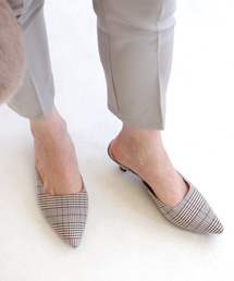 スクエアカットミュールサンダル/6センチヒール/ポインテッドトゥ/キトゥンヒール