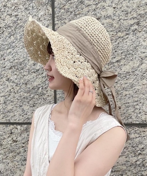 flower（フラワー）の「リボンハット（ハット・レディース・アイボリー/ブラウン/ホワイト/ベージュ/ブラック/チェック/マルチ・FREE）」の6枚目の写真