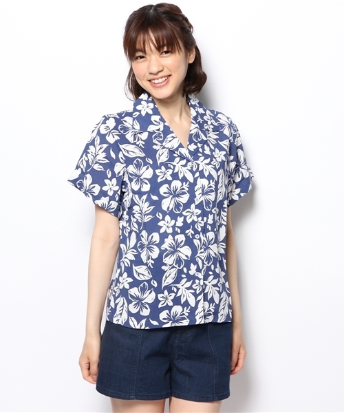 WEGO(ウィゴー)の「WEGO/トロピカル半袖シャツ(シャツ/ブラウス・レディース・ブラック/ネイビー・FREE)」の7枚目の写真