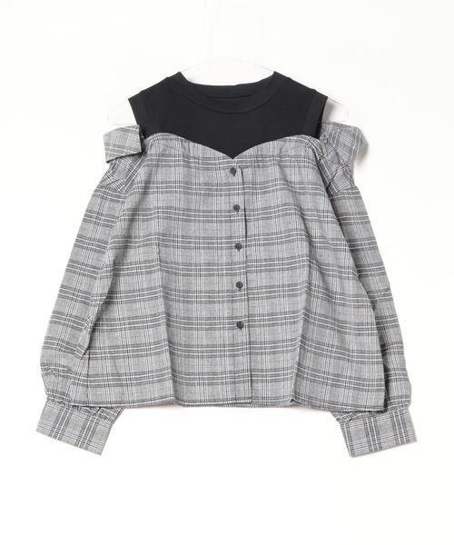 STYLEBLOCK（スタイルブロック）の「オーバーチェック×天竺切替ブラウス（シャツ/ブラウス・レディース・グレー/ホワイト/ベージュ・M）」の2枚目の写真