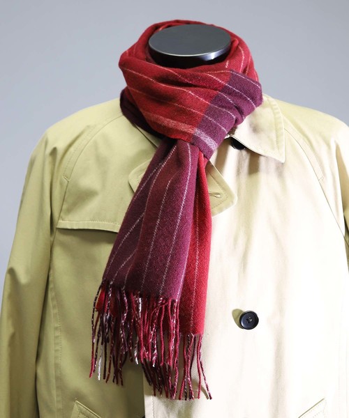 MEN'S BIGI(メンズビギ)の「【カシミヤ100%】ストライプ柄 マフラー(マフラー・メンズ・ブラック/ボルドー・FREE)」の5枚目の写真