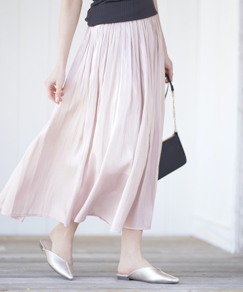 rps(アールピーエス)の「シャイニーサテンギャザースカート(スカート・レディース・アイボリー/ミント/ピンク/グレイッシュベージュ・M)」の1枚目の写真