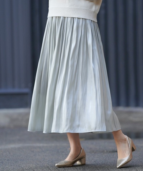 rps(アールピーエス)の「シャイニーサテンギャザースカート(スカート・レディース・アイボリー/ミント/ピンク/グレイッシュベージュ・M)」の9枚目の写真
