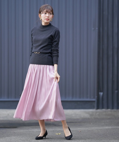 rps(アールピーエス)の「シャイニーサテンギャザースカート(スカート・レディース・アイボリー/ミント/ピンク/グレイッシュベージュ・M)」の5枚目の写真