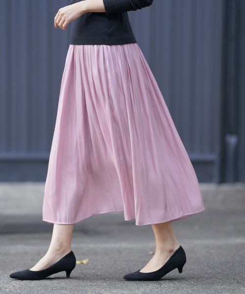 rps(アールピーエス)の「シャイニーサテンギャザースカート(スカート・レディース・アイボリー/ミント/ピンク/グレイッシュベージュ・M)」の6枚目の写真