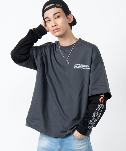 WEGO(ウィゴー)の「WEGO/ビッグシルエットレイヤードロゴロンT(Tシャツ/カットソー・メンズ・ホワイト/ブラック/グレー系その他・MEDIUM/LARGE)」の3枚目の写真