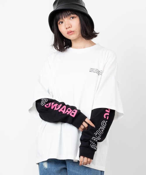 WEGO(ウィゴー)の「WEGO/ビッグシルエットレイヤードロゴロンT(Tシャツ/カットソー・メンズ・ホワイト/ブラック/グレー系その他・MEDIUM/LARGE)」の1枚目の写真