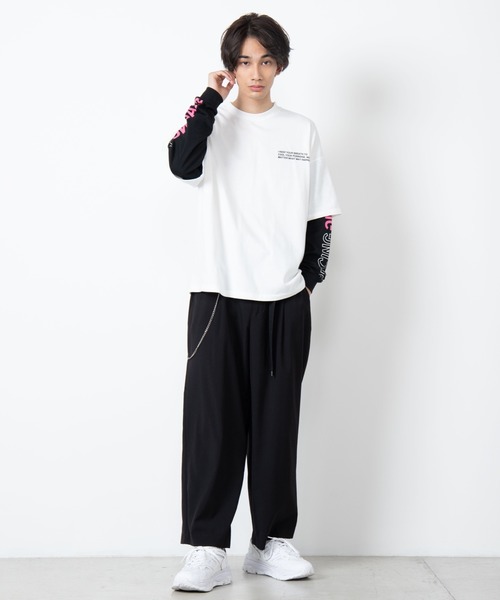 WEGO(ウィゴー)の「WEGO/ビッグシルエットレイヤードロゴロンT(Tシャツ/カットソー・メンズ・ホワイト/ブラック/グレー系その他・MEDIUM/LARGE)」の5枚目の写真