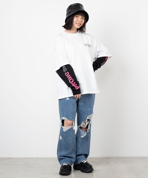 WEGO(ウィゴー)の「WEGO/ビッグシルエットレイヤードロゴロンT(Tシャツ/カットソー・メンズ・ホワイト/ブラック/グレー系その他・MEDIUM/LARGE)」の9枚目の写真