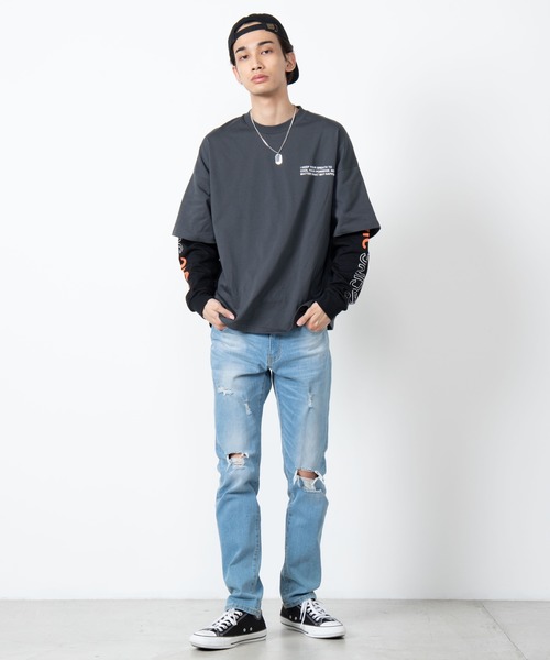 WEGO(ウィゴー)の「WEGO/ビッグシルエットレイヤードロゴロンT(Tシャツ/カットソー・メンズ・ホワイト/ブラック/グレー系その他・MEDIUM/LARGE)」の10枚目の写真