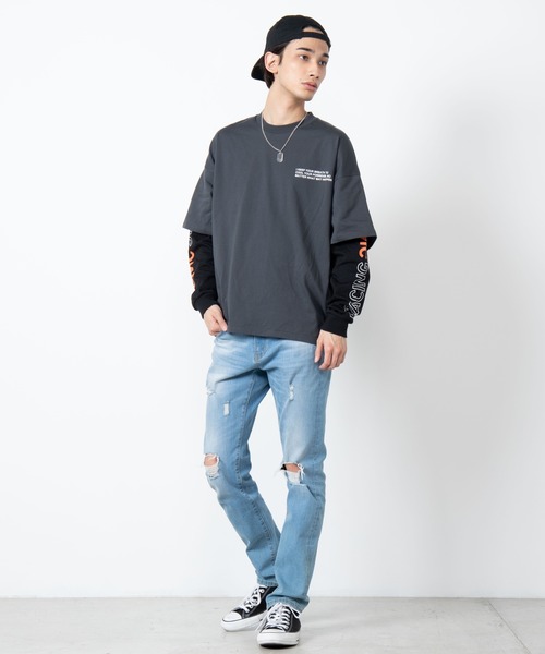 WEGO(ウィゴー)の「WEGO/ビッグシルエットレイヤードロゴロンT(Tシャツ/カットソー・メンズ・ホワイト/ブラック/グレー系その他・MEDIUM/LARGE)」の11枚目の写真