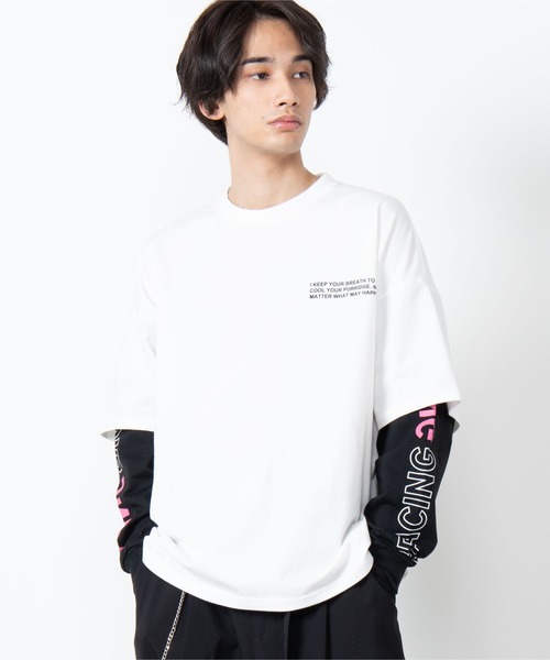 WEGO(ウィゴー)の「WEGO/ビッグシルエットレイヤードロゴロンT(Tシャツ/カットソー・メンズ・ホワイト/ブラック/グレー系その他・MEDIUM/LARGE)」の4枚目の写真