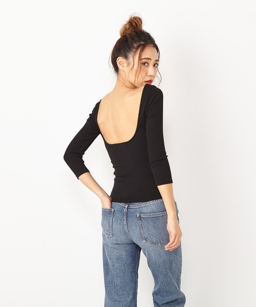 Spiralgirl スパイラルガール の バックオープンリブトップス Tシャツ カットソー Wear