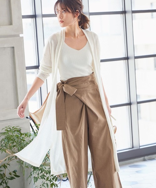 KOBE LETTUCE（コウベレタス）の「リネン混ハイゲージロングニットカーディガン（カーディガン/ボレロ・レディース・ベージュ/ネイビー/ミント/ベージュ系その他・FREE）」の3枚目の写真