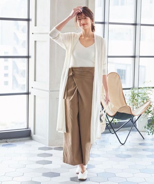 KOBE LETTUCE（コウベレタス）の「リネン混ハイゲージロングニットカーディガン（カーディガン/ボレロ・レディース・ベージュ/ネイビー/ミント/ベージュ系その他・FREE）」の14枚目の写真