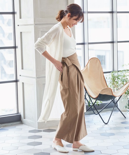 KOBE LETTUCE（コウベレタス）の「リネン混ハイゲージロングニットカーディガン（カーディガン/ボレロ・レディース・ベージュ/ネイビー/ミント/ベージュ系その他・FREE）」の5枚目の写真