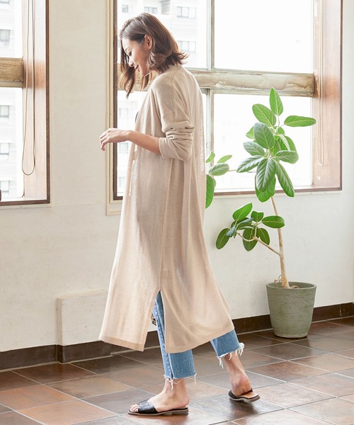 KOBE LETTUCE（コウベレタス）の「リネン混ハイゲージロングニットカーディガン（カーディガン/ボレロ・レディース・ベージュ/ネイビー/ミント/ベージュ系その他・FREE）」の9枚目の写真