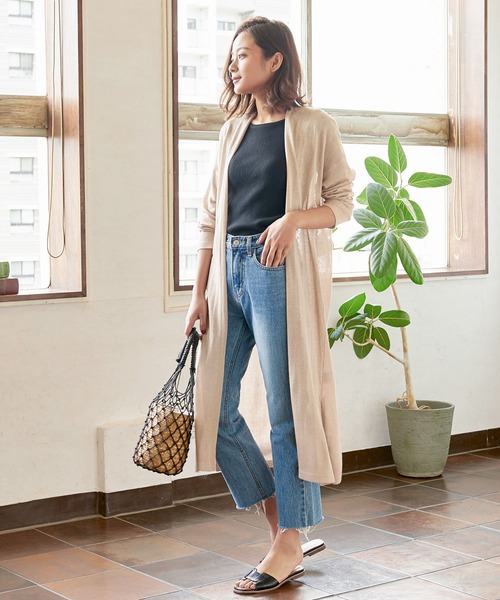 KOBE LETTUCE（コウベレタス）の「リネン混ハイゲージロングニットカーディガン（カーディガン/ボレロ・レディース・ベージュ/ネイビー/ミント/ベージュ系その他・FREE）」の7枚目の写真