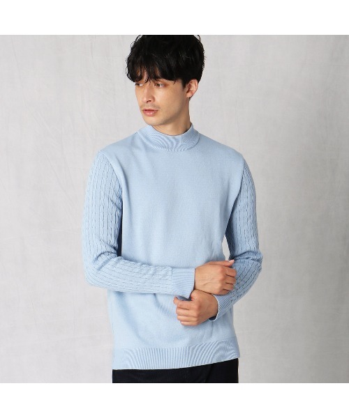 COMME CA MEN(コムサメン)の「モックネックケーブルスリーブセーター(ニット/セーター・メンズ・キャメル/ホワイト/サックスブルー・LARGE/MEDIUM)」の3枚目の写真