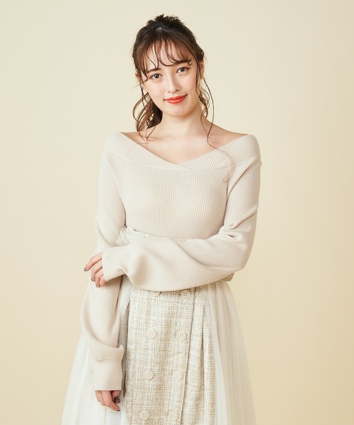 MIIA（ミーア）の「[ZOZO限定カラー]4WAY長袖リブニット（ニット/セーター・レディース・ブラック/ベージュ/パープル/オフホワイト/オレンジ/ブルー/グリーン・FREE）」の4枚目の写真