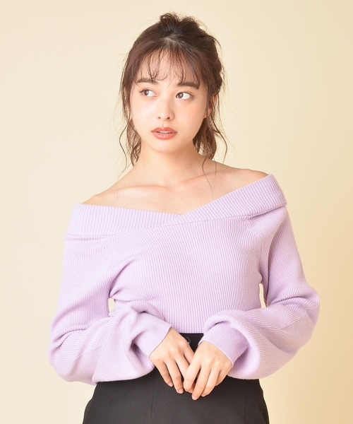 MIIA（ミーア）の「[ZOZO限定カラー]4WAY長袖リブニット（ニット/セーター・レディース・ブラック/ベージュ/パープル/オフホワイト/オレンジ/ブルー/グリーン・FREE）」の6枚目の写真