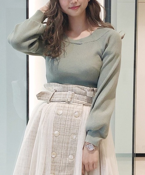 MIIA（ミーア）の「[ZOZO限定カラー]4WAY長袖リブニット（ニット/セーター・レディース・ブラック/ベージュ/パープル/オフホワイト/オレンジ/ブルー/グリーン・FREE）」の5枚目の写真