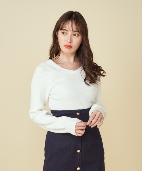 MIIA（ミーア）の「[ZOZO限定カラー]4WAY長袖リブニット（ニット/セーター・レディース・ブラック/ベージュ/パープル/オフホワイト/オレンジ/ブルー/グリーン・FREE）」の20枚目の写真