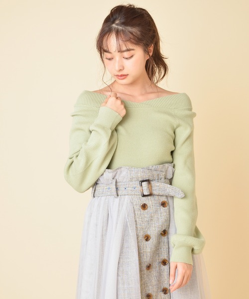 MIIA（ミーア）の「[ZOZO限定カラー]4WAY長袖リブニット（ニット/セーター・レディース・ブラック/ベージュ/パープル/オフホワイト/オレンジ/ブルー/グリーン・FREE）」の9枚目の写真