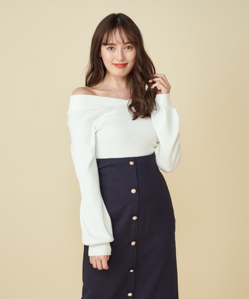 MIIA（ミーア）の「[ZOZO限定カラー]4WAY長袖リブニット（ニット/セーター・レディース・ブラック/ベージュ/パープル/オフホワイト/オレンジ/ブルー/グリーン・FREE）」の8枚目の写真