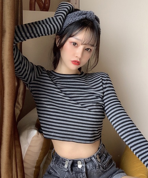ペイントショート丈カットソー ベーシッククロップドTシャツ ショート丈 Tシャツ[品番