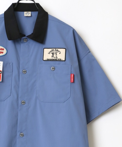 AMERICAN SHOP SIGN（アメリカンショップサイン）の「AMERICAN SHOP SIGN/アメリカンショップサイン Uncle John's ワッペン クレリック ストライプ ワークシャツ（シャツ/ブラウス・メンズ・オフホワイト/サックスブルー/ブラック系その他/ホワイト系その他/チャコール・LL/M/L）」の5枚目の写真