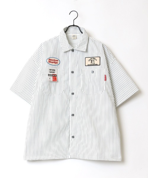 AMERICAN SHOP SIGN（アメリカンショップサイン）の「AMERICAN SHOP SIGN/アメリカンショップサイン Uncle John's ワッペン クレリック ストライプ ワークシャツ（シャツ/ブラウス・メンズ・オフホワイト/サックスブルー/ブラック系その他/ホワイト系その他/チャコール・LL/M/L）」の7枚目の写真