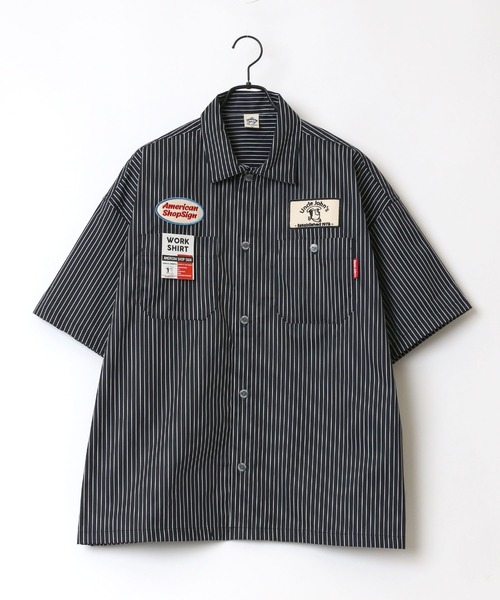 AMERICAN SHOP SIGN（アメリカンショップサイン）の「AMERICAN SHOP SIGN/アメリカンショップサイン Uncle John's ワッペン クレリック ストライプ ワークシャツ（シャツ/ブラウス・メンズ・オフホワイト/サックスブルー/ブラック系その他/ホワイト系その他/チャコール・LL/M/L）」の8枚目の写真