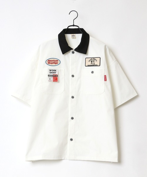 AMERICAN SHOP SIGN（アメリカンショップサイン）の「AMERICAN SHOP SIGN/アメリカンショップサイン Uncle John's ワッペン クレリック ストライプ ワークシャツ（シャツ/ブラウス・メンズ・オフホワイト/サックスブルー/ブラック系その他/ホワイト系その他/チャコール・LL/M/L）」の6枚目の写真