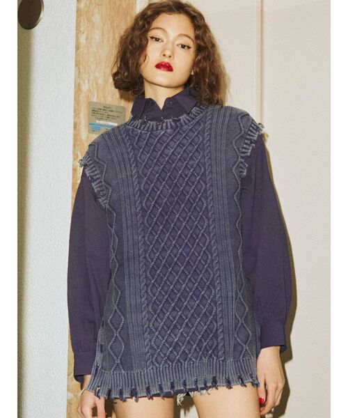 jouetie（ジュエティ）の「ベストレイヤードシャツセット（シャツ/ブラウス・レディース・オレンジ/ネイビー/オフホワイト/グリーン・MEDIUM）」の4枚目の写真