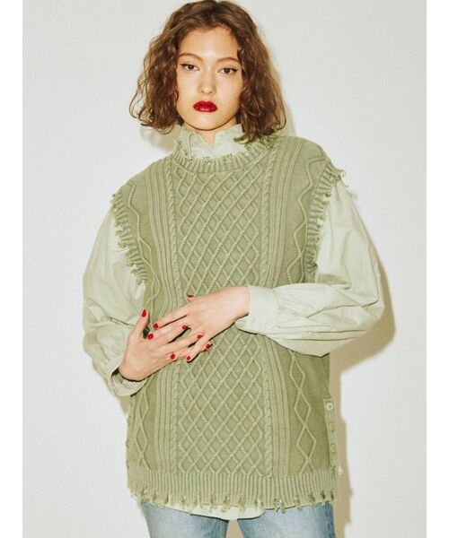 jouetie（ジュエティ）の「ベストレイヤードシャツセット（シャツ/ブラウス・レディース・オレンジ/ネイビー/オフホワイト/グリーン・MEDIUM）」の3枚目の写真