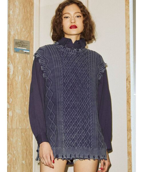 jouetie（ジュエティ）の「ベストレイヤードシャツセット（シャツ/ブラウス・レディース・オレンジ/ネイビー/オフホワイト/グリーン・MEDIUM）」の7枚目の写真