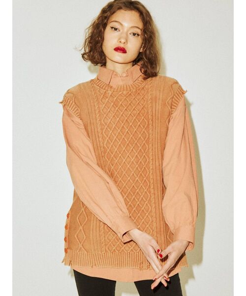 jouetie（ジュエティ）の「ベストレイヤードシャツセット（シャツ/ブラウス・レディース・オレンジ/ネイビー/オフホワイト/グリーン・MEDIUM）」の6枚目の写真