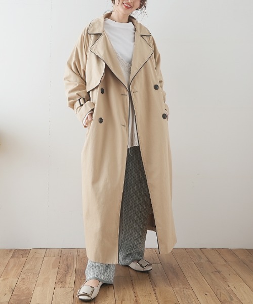 Futier land（フューティアランド）の「ワイドパイピングトレンチコート（トレンチコート・レディース・ベージュ/イエロー/ライトベージュ・FREE）」の2枚目の写真