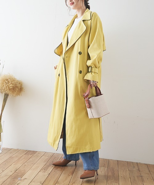 Futier land（フューティアランド）の「ワイドパイピングトレンチコート（トレンチコート・レディース・ベージュ/イエロー/ライトベージュ・FREE）」の3枚目の写真