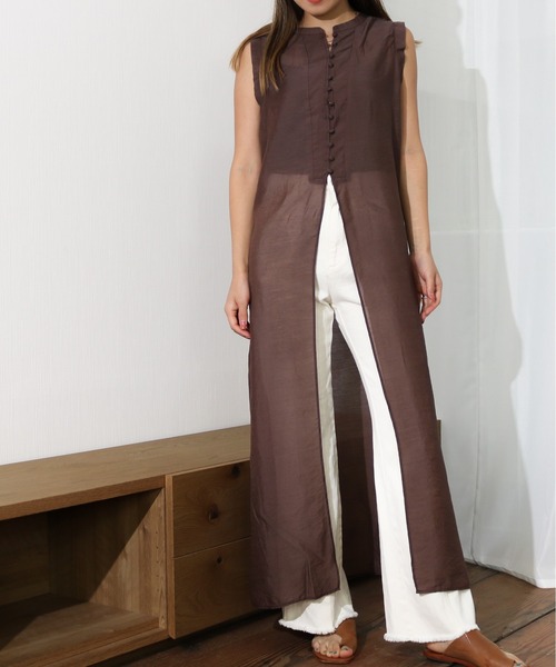 Per sist ence(パーシエンス)の「Per sist ence/パーシエンス ノースリーブチュニック(シャツ/ブラウス・レディース・オフホワイト/ブラック/ブラウン/カーキ・FREE)」の3枚目の写真