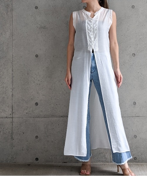 Per sist ence(パーシエンス)の「Per sist ence/パーシエンス ノースリーブチュニック(シャツ/ブラウス・レディース・オフホワイト/ブラック/ブラウン/カーキ・FREE)」の1枚目の写真