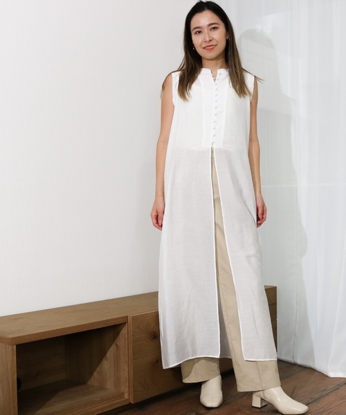 Per sist ence(パーシエンス)の「Per sist ence/パーシエンス ノースリーブチュニック(シャツ/ブラウス・レディース・オフホワイト/ブラック/ブラウン/カーキ・FREE)」の5枚目の写真