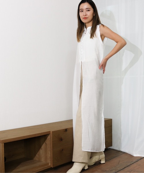 Per sist ence(パーシエンス)の「Per sist ence/パーシエンス ノースリーブチュニック(シャツ/ブラウス・レディース・オフホワイト/ブラック/ブラウン/カーキ・FREE)」の6枚目の写真