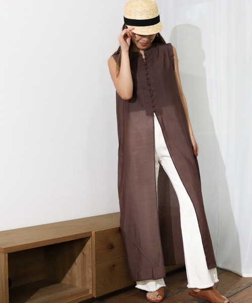 Per sist ence(パーシエンス)の「Per sist ence/パーシエンス ノースリーブチュニック(シャツ/ブラウス・レディース・オフホワイト/ブラック/ブラウン/カーキ・FREE)」の15枚目の写真