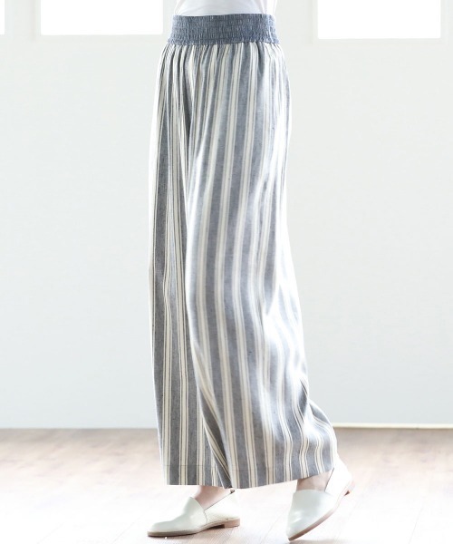 Pao de lo（パオデロ）の「【VOYAGE】フレンチリネンストライプワイドパンツ（その他パンツ・レディース・ベージュ/ネイビー・9号）」の2枚目の写真