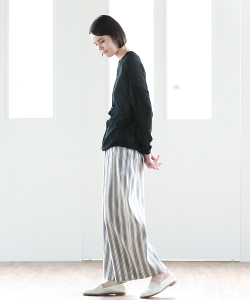 Pao de lo（パオデロ）の「【VOYAGE】フレンチリネンストライプワイドパンツ（その他パンツ・レディース・ベージュ/ネイビー・9号）」の12枚目の写真
