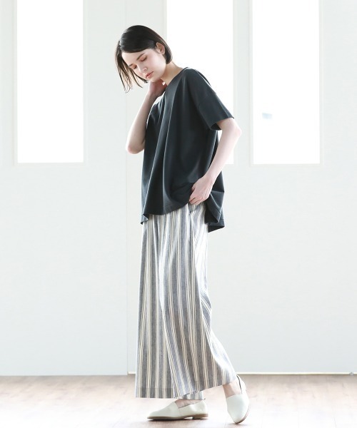 Pao de lo（パオデロ）の「【VOYAGE】フレンチリネンストライプワイドパンツ（その他パンツ・レディース・ベージュ/ネイビー・9号）」の9枚目の写真